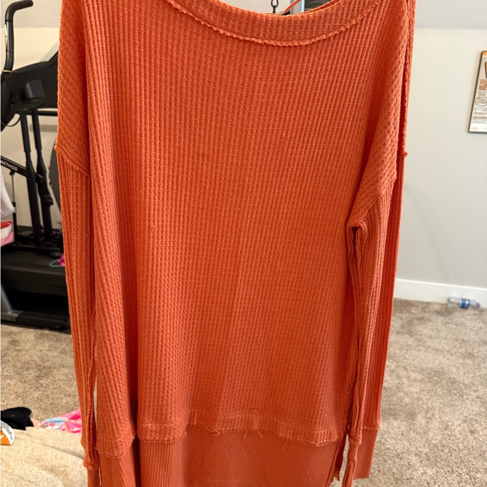 We The Free Orange Waffle Knit Top